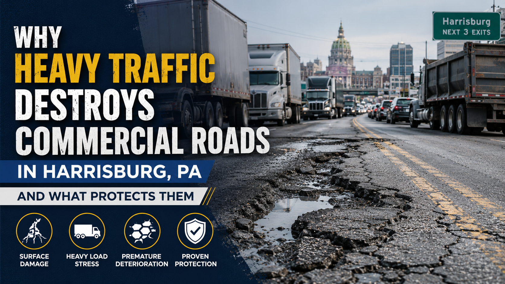 Why Heavy Traffic Destroys Commercial Roads in Harrisburg, PA and What Protects Them